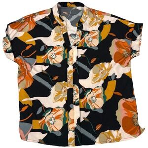 Shein Size L Womens Multicolor Floral‎ V-Neck Short Sleeve Flowy Blouse